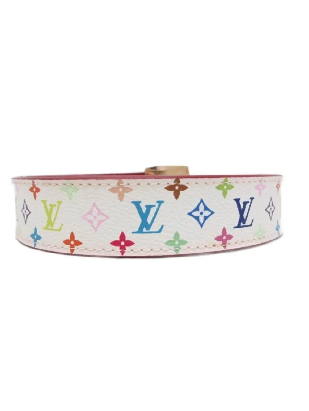 Louis Vuitton Monogram Ceinture Carre Belt Logo Buckle LV 34 85 White Multicolor